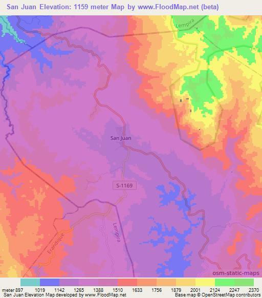 San Juan,Honduras Elevation Map