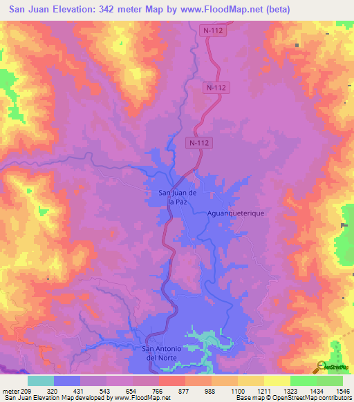 San Juan,Honduras Elevation Map
