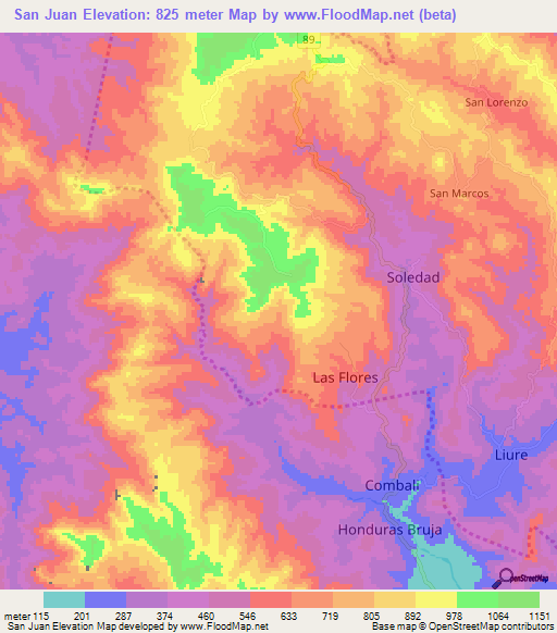 San Juan,Honduras Elevation Map