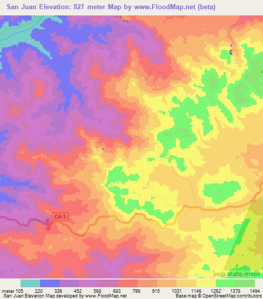 San Juan,Honduras Elevation Map