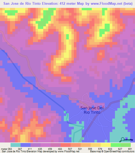 San Jose de Rio Tinto,Honduras Elevation Map