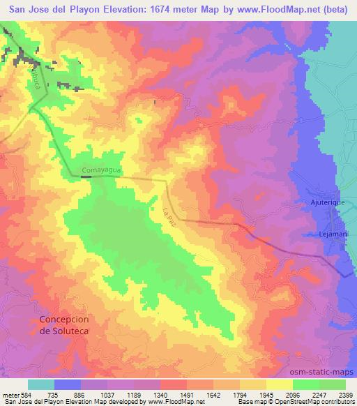 San Jose del Playon,Honduras Elevation Map