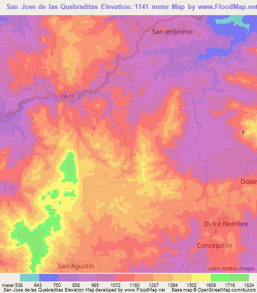 San Jose de las Quebraditas,Honduras Elevation Map
