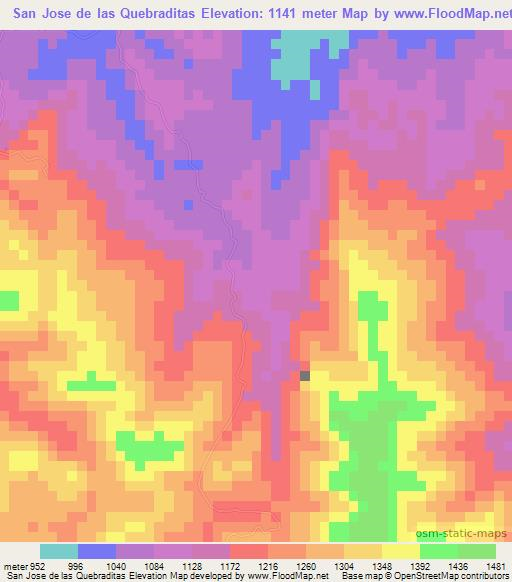 San Jose de las Quebraditas,Honduras Elevation Map