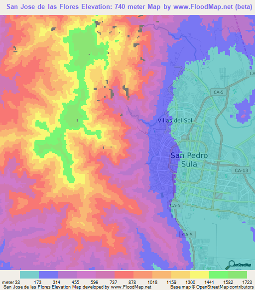 San Jose de las Flores,Honduras Elevation Map