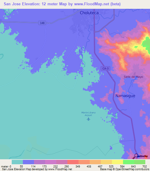 San Jose,Honduras Elevation Map