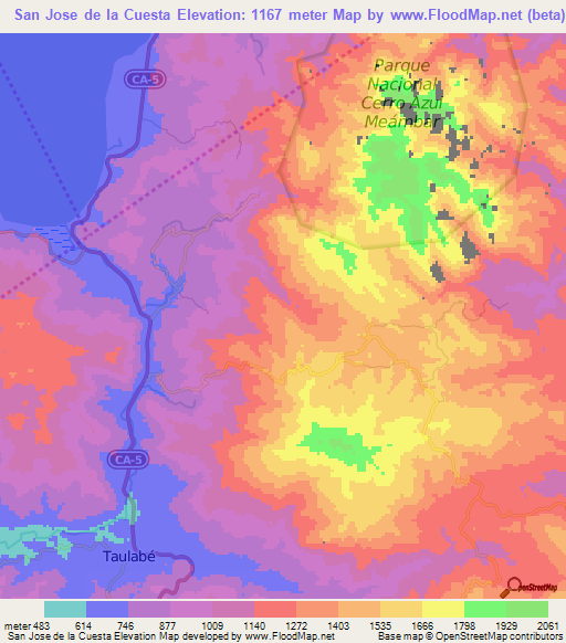 San Jose de la Cuesta,Honduras Elevation Map