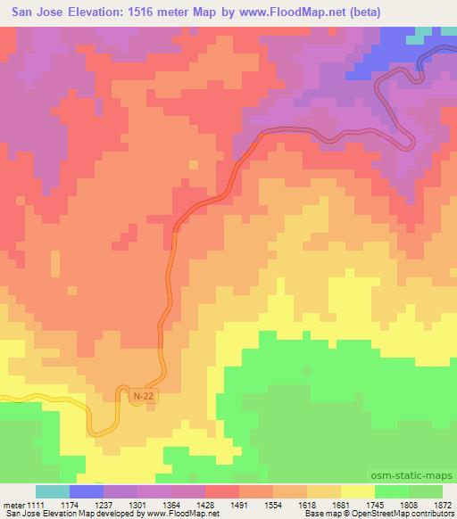 San Jose,Honduras Elevation Map