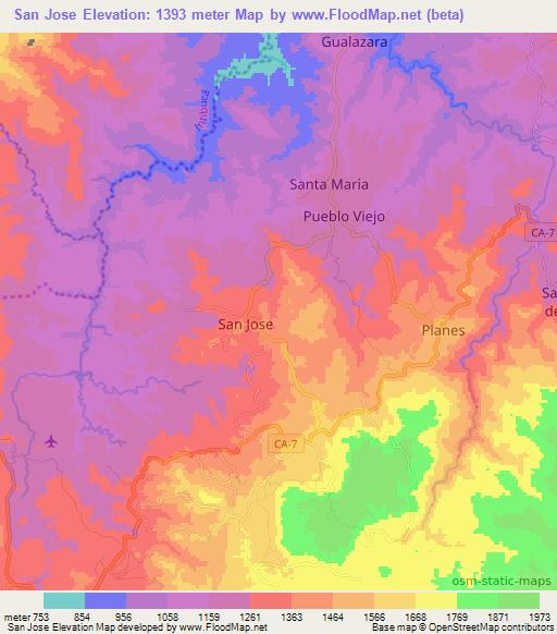 San Jose,Honduras Elevation Map
