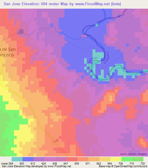 San Jose,Honduras Elevation Map