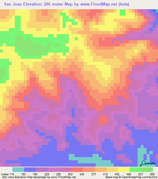 San Jose,Honduras Elevation Map