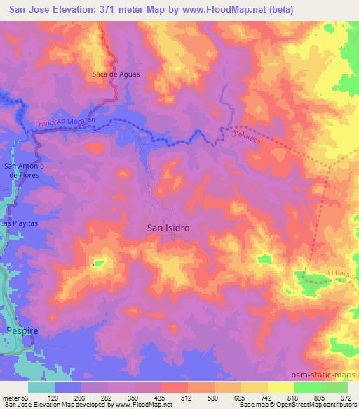 San Jose,Honduras Elevation Map