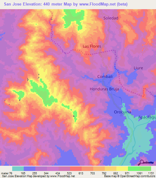 San Jose,Honduras Elevation Map