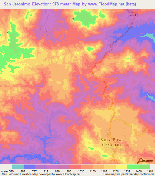 San Jeronimo,Honduras Elevation Map