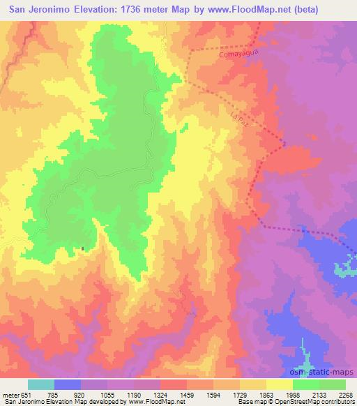 San Jeronimo,Honduras Elevation Map