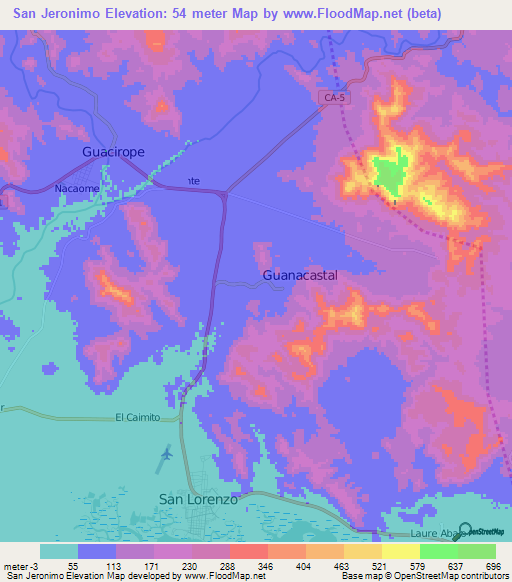 San Jeronimo,Honduras Elevation Map