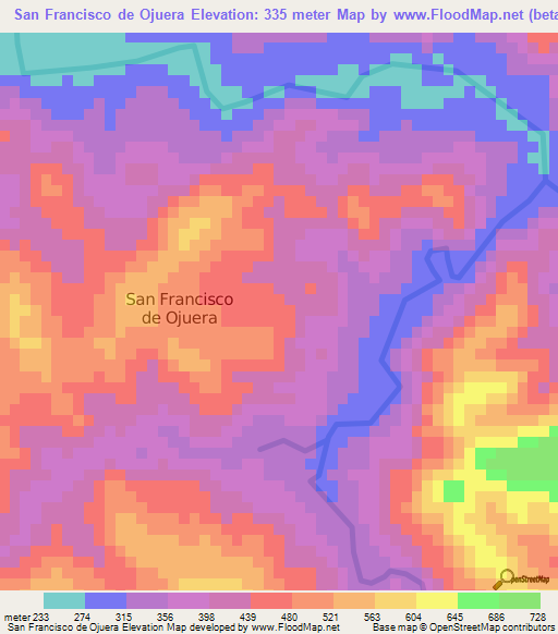 San Francisco de Ojuera,Honduras Elevation Map