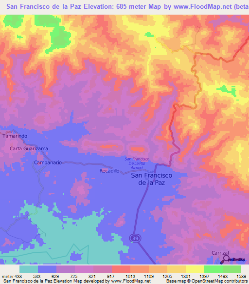 San Francisco de la Paz,Honduras Elevation Map
