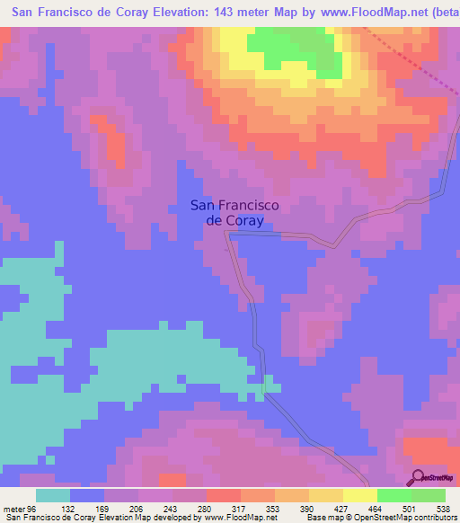 San Francisco de Coray,Honduras Elevation Map