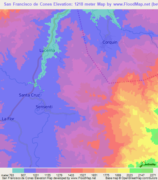 San Francisco de Cones,Honduras Elevation Map