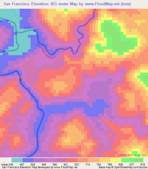 San Francisco,Honduras Elevation Map