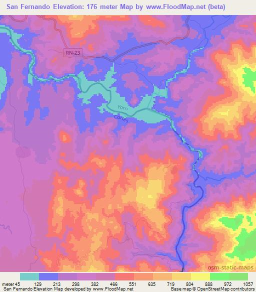 San Fernando,Honduras Elevation Map