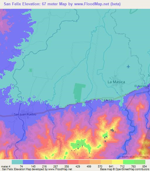 San Felix,Honduras Elevation Map