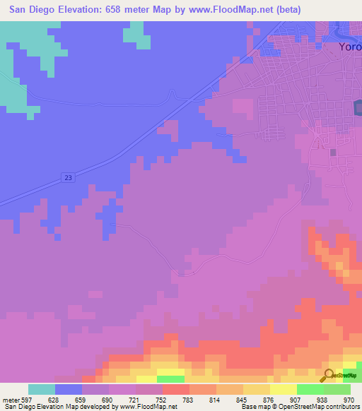 San Diego,Honduras Elevation Map