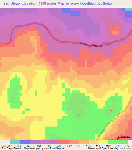 San Diego,Honduras Elevation Map