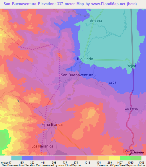San Buenaventura,Honduras Elevation Map