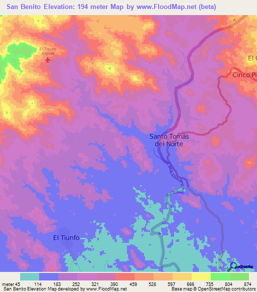 San Benito,Honduras Elevation Map
