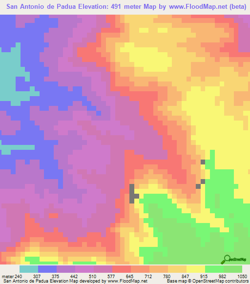 San Antonio de Padua,Honduras Elevation Map