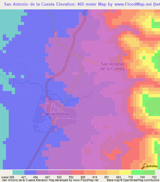 San Antonio de la Cuesta,Honduras Elevation Map