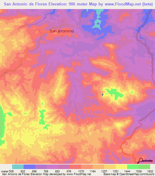 San Antonio de Flores,Honduras Elevation Map