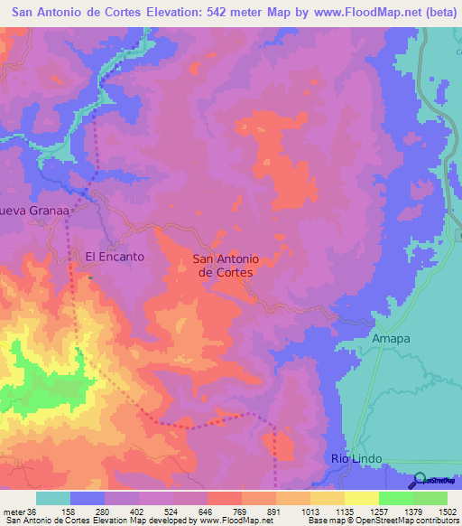 San Antonio de Cortes,Honduras Elevation Map