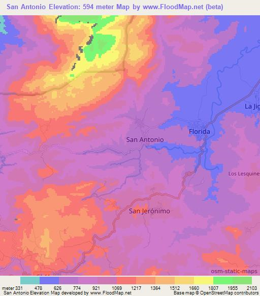 San Antonio,Honduras Elevation Map