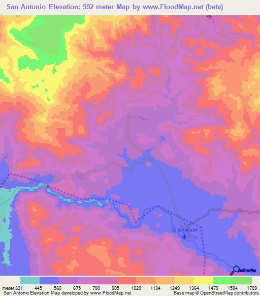 San Antonio,Honduras Elevation Map