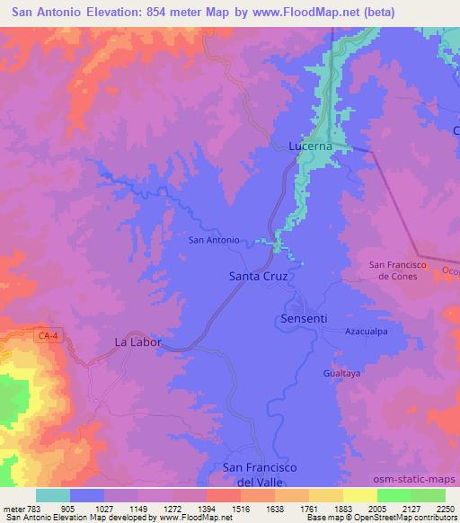 San Antonio,Honduras Elevation Map