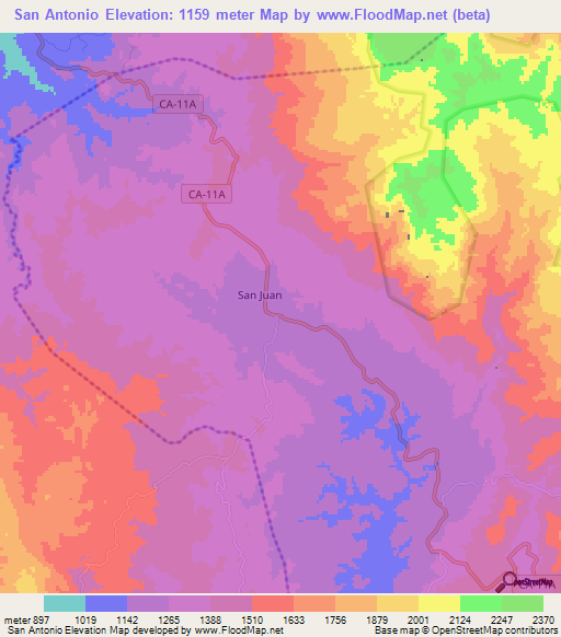 San Antonio,Honduras Elevation Map