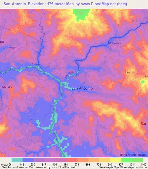 San Antonio,Honduras Elevation Map