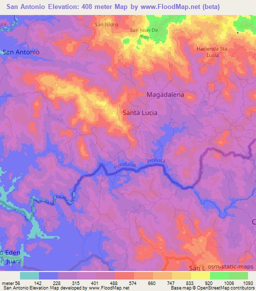 San Antonio,Honduras Elevation Map
