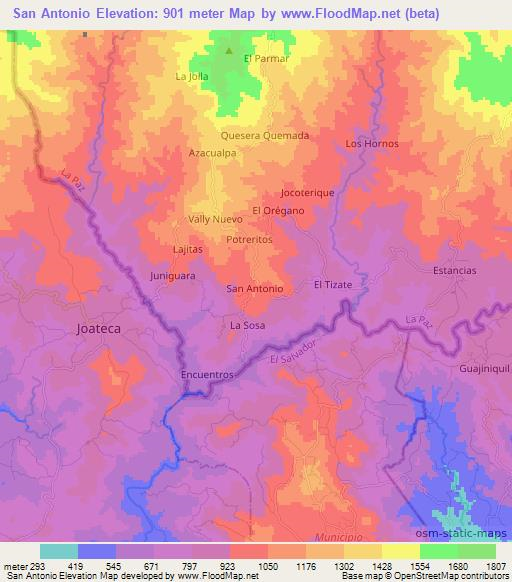 San Antonio,Honduras Elevation Map