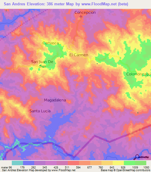 San Andres,Honduras Elevation Map