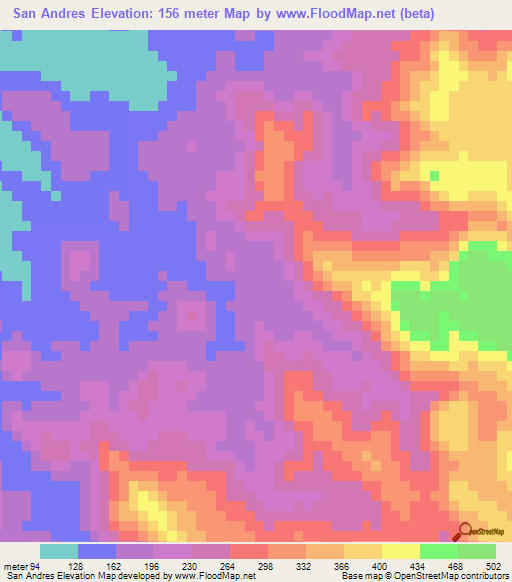 San Andres,Honduras Elevation Map