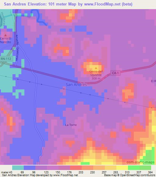 San Andres,Honduras Elevation Map