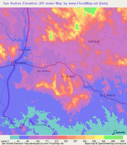 San Andres,Honduras Elevation Map