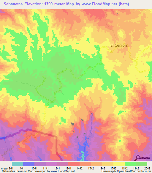 Sabanetas,Honduras Elevation Map