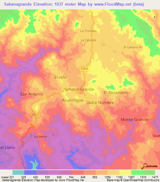 Sabanagrande,Honduras Elevation Map
