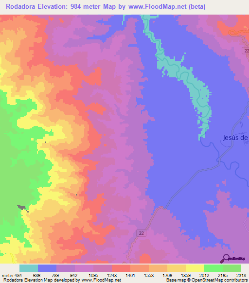 Rodadora,Honduras Elevation Map