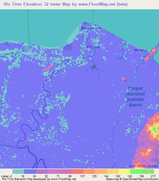 Rio Tinto,Honduras Elevation Map